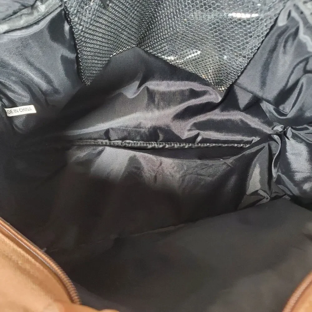 Vtg Magellan Vintage Duffle Bag Large Brown Rust Red Canvas Leather Trim Rugged - Picture 4 of 15